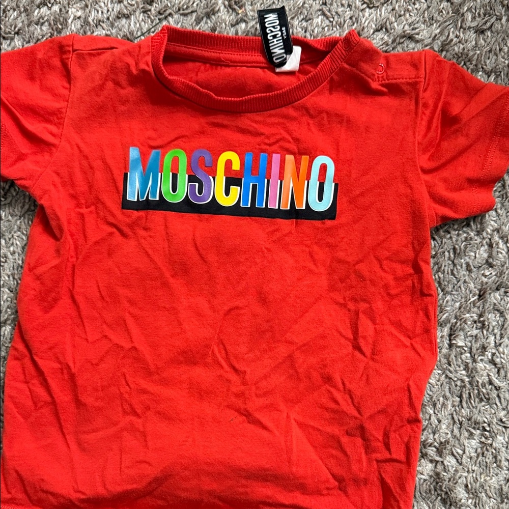 Moschino Multicolor Logo Red Tee